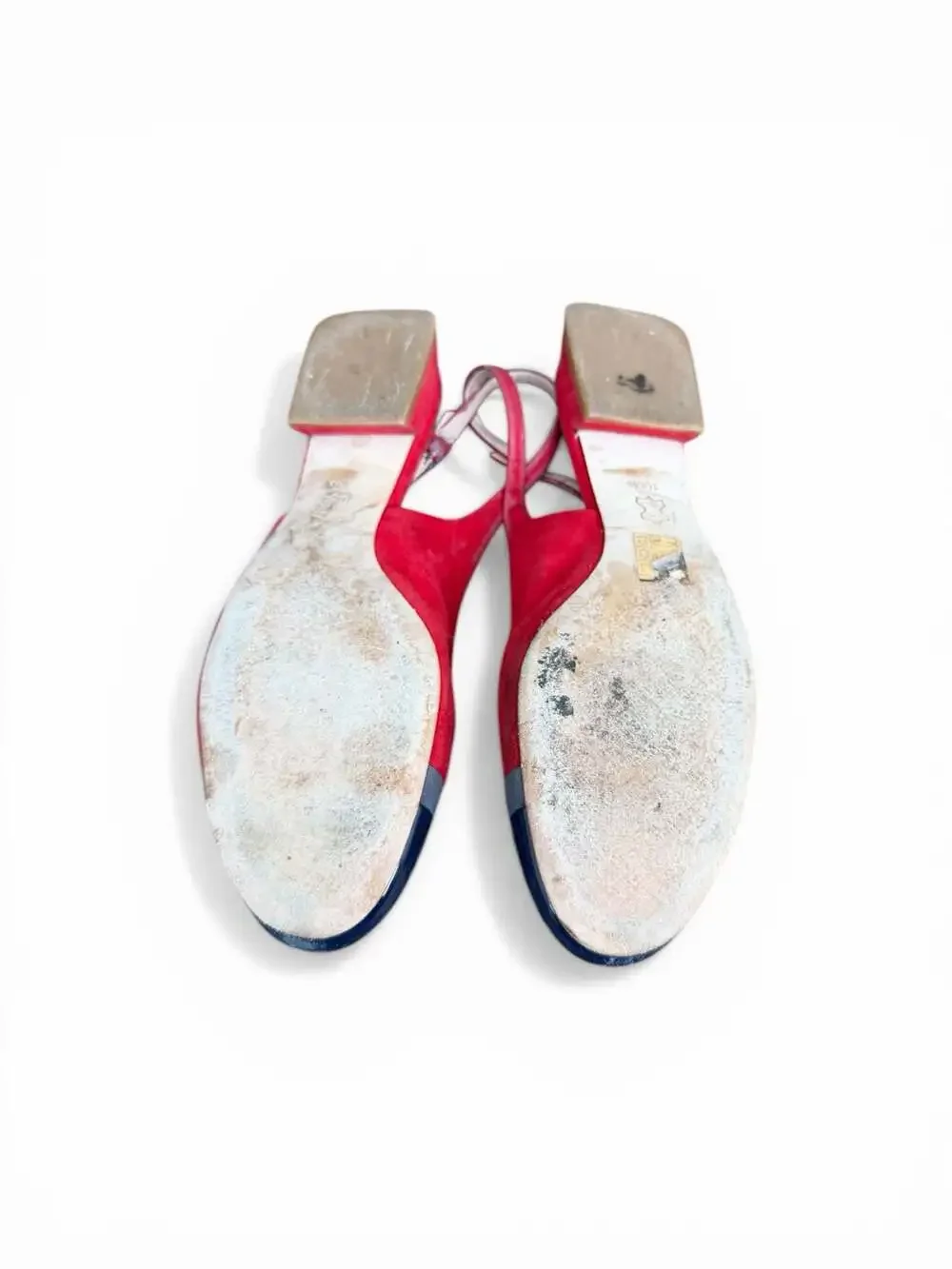 Tory Burch Alastair Slingback Flats Red Suede Navy Patent Cap Toe - Picture 5 of 5